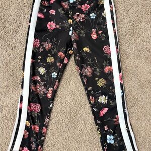 Pam & Gela Black Floral Cropped Pants with White Stripes